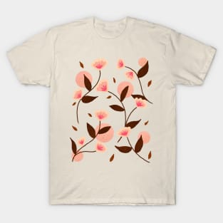 Retro pink and brown floral pattern T-Shirt
